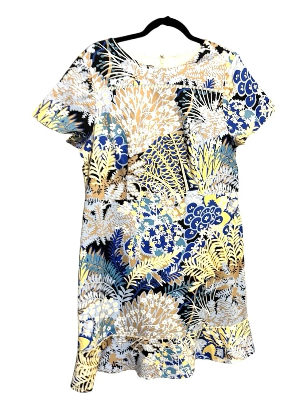 Talbots Botanical Garden Floral Blue & Cream Short-Sleeve Sheath Dress Size 16P